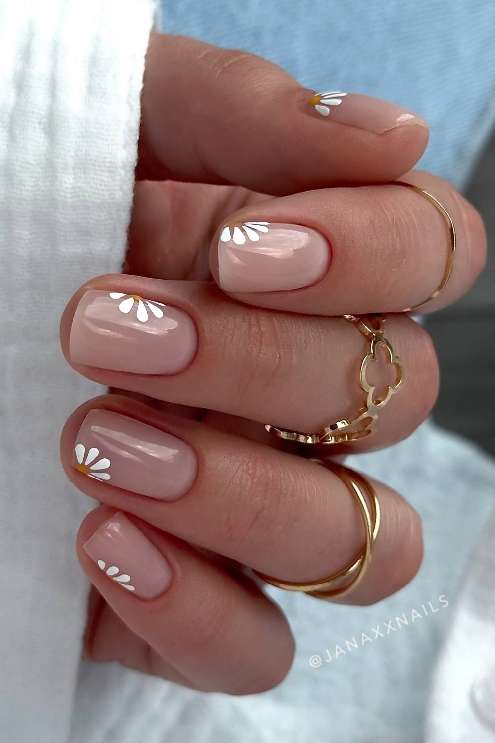 Short Square Nude Daisy Accent Nails Short Square Nude Daisy Accent Nails — Simple Nail Art