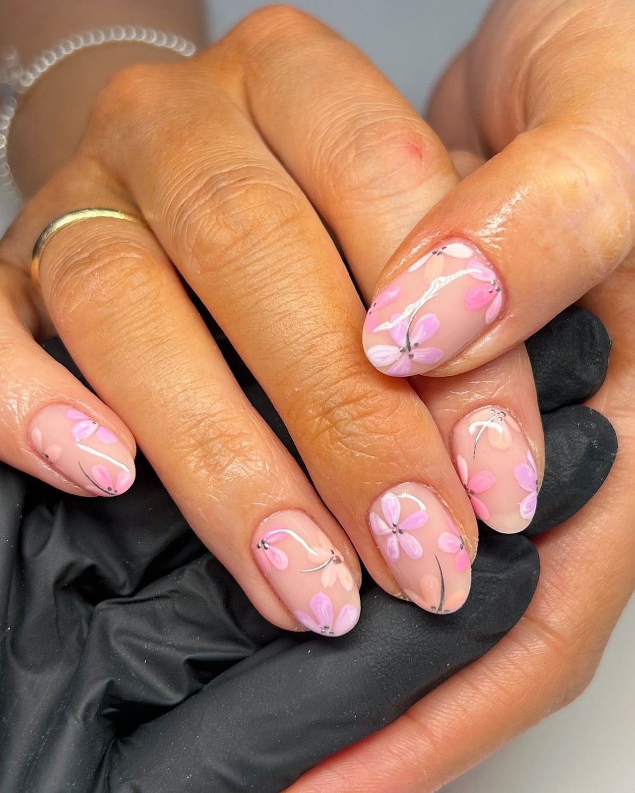 Medium Almond Delicate Pink Floral Nails Medium Almond Delicate Pink Floral Nails — Simple Nail Art