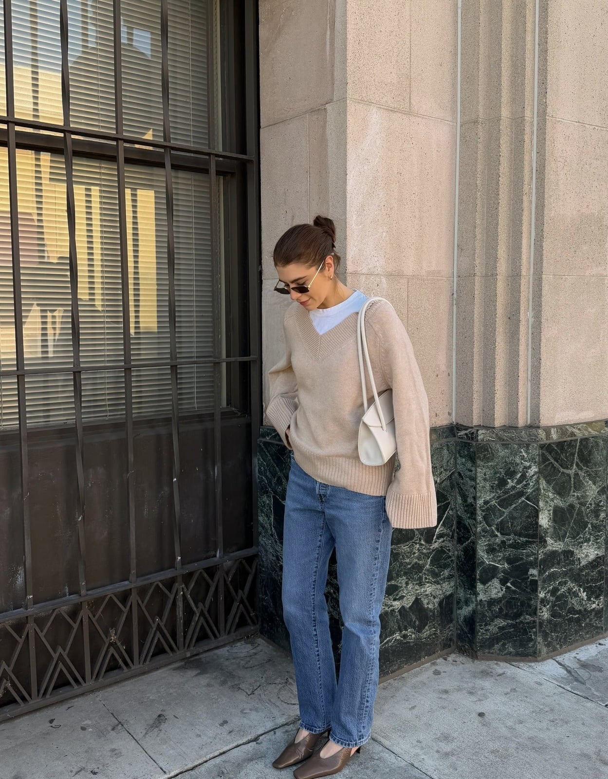 Oversized Knit Sweater Layered Over a Tee Oversized Knit Sweater Layered Over a Tee — Simple Outfits