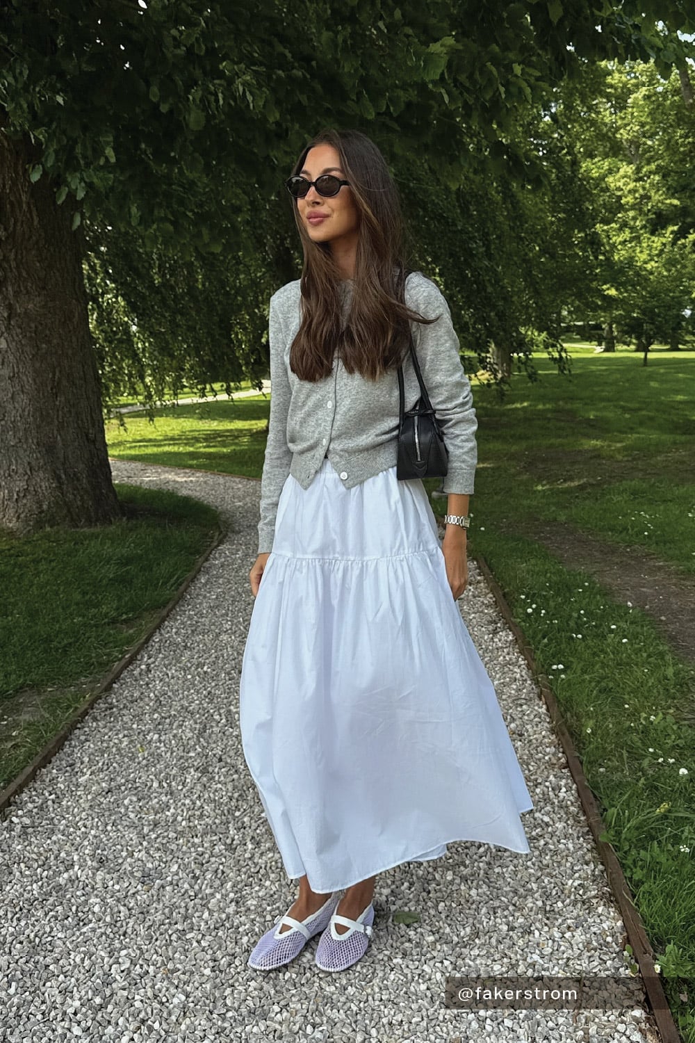 Gray Cardigan with Tiered Midi Skirt Gray Cardigan with Tiered Midi Skirt — Simple Outfits