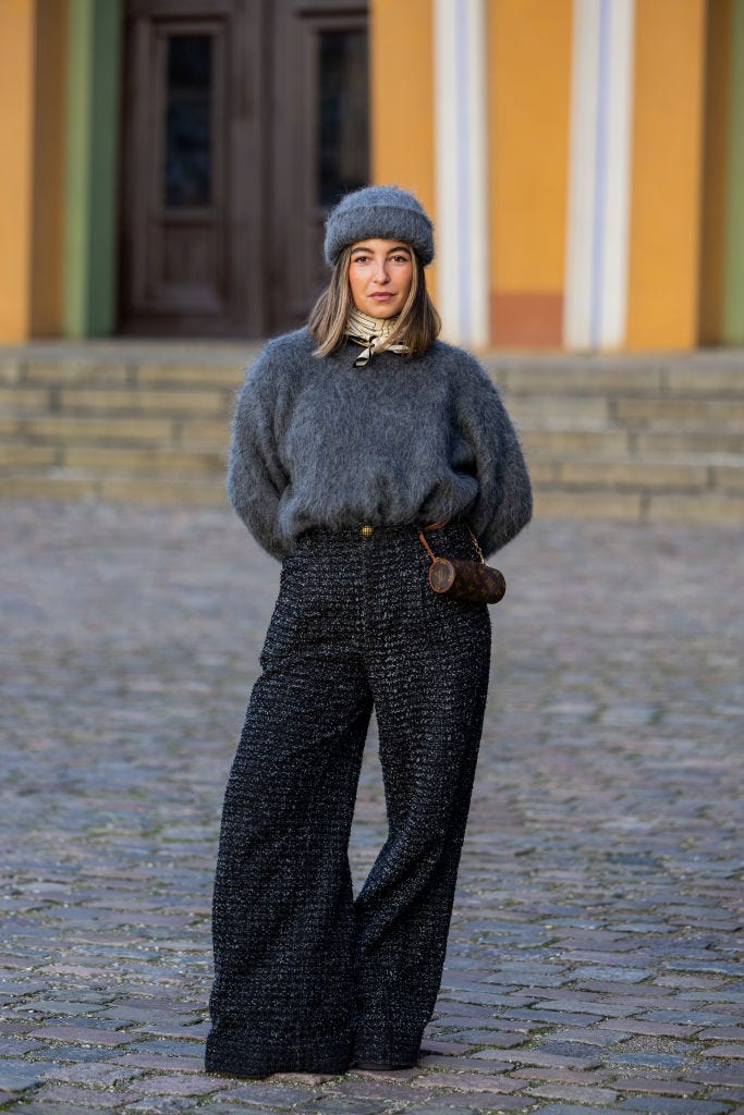 Fuzzy Sweater with Textured Wide-Leg Pants Fuzzy Sweater with Textured Wide-Leg Pants — Simple Outfits