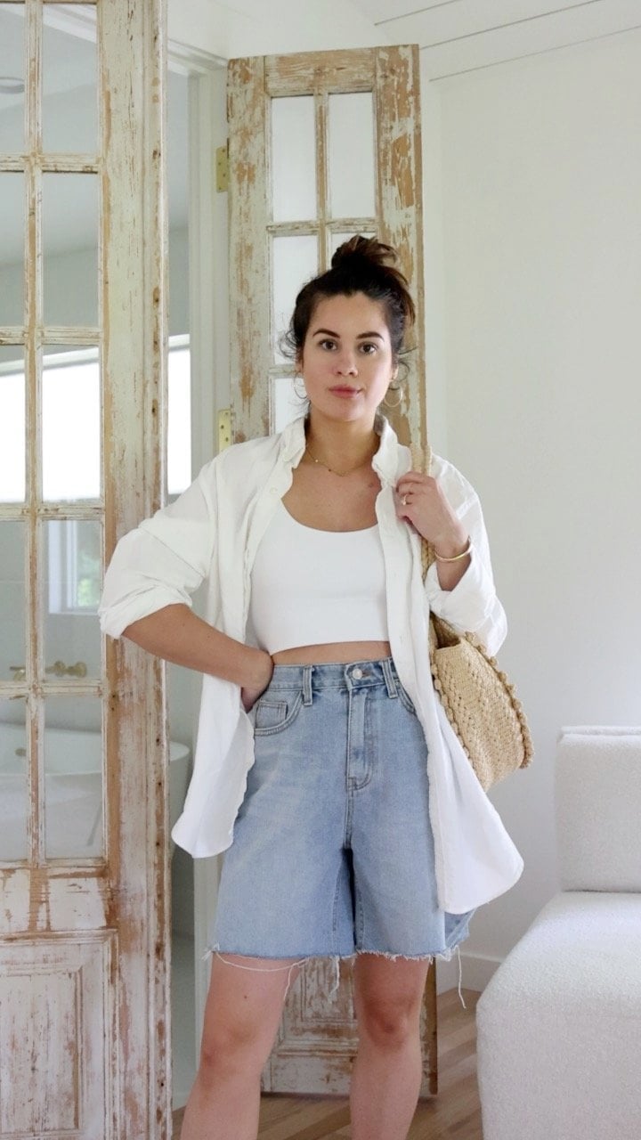 Red Blazer with Distressed Denim Shorts Red Blazer with Distressed Denim Shorts — Simple Outfits