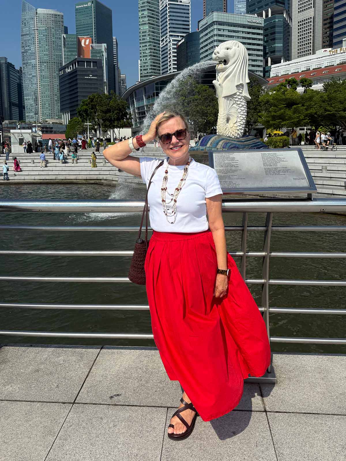 White Tee with Bright Red Maxi Skirt White Tee with Bright Red Maxi Skirt — Simple Outfits