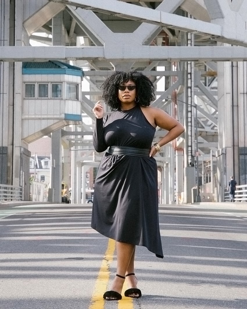 Asymmetrical Black Dress with Draped Skirt Asymmetrical Black Dress with Draped Skirt — Simple Style