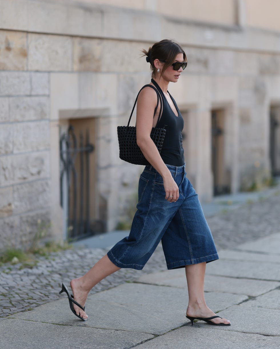 Black Halter Top with Denim Culottes Black Halter Top with Denim Culottes — Simple Style