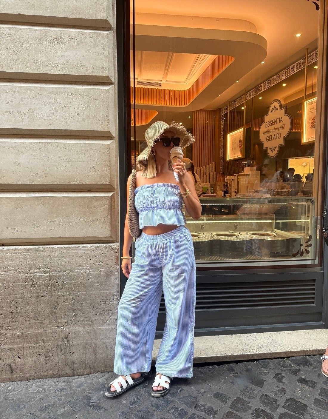 Blue Stripe Co-ord Set with Wide Leg Trousers Blue Stripe Co-ord Set with Wide Leg Trousers — Simple Style