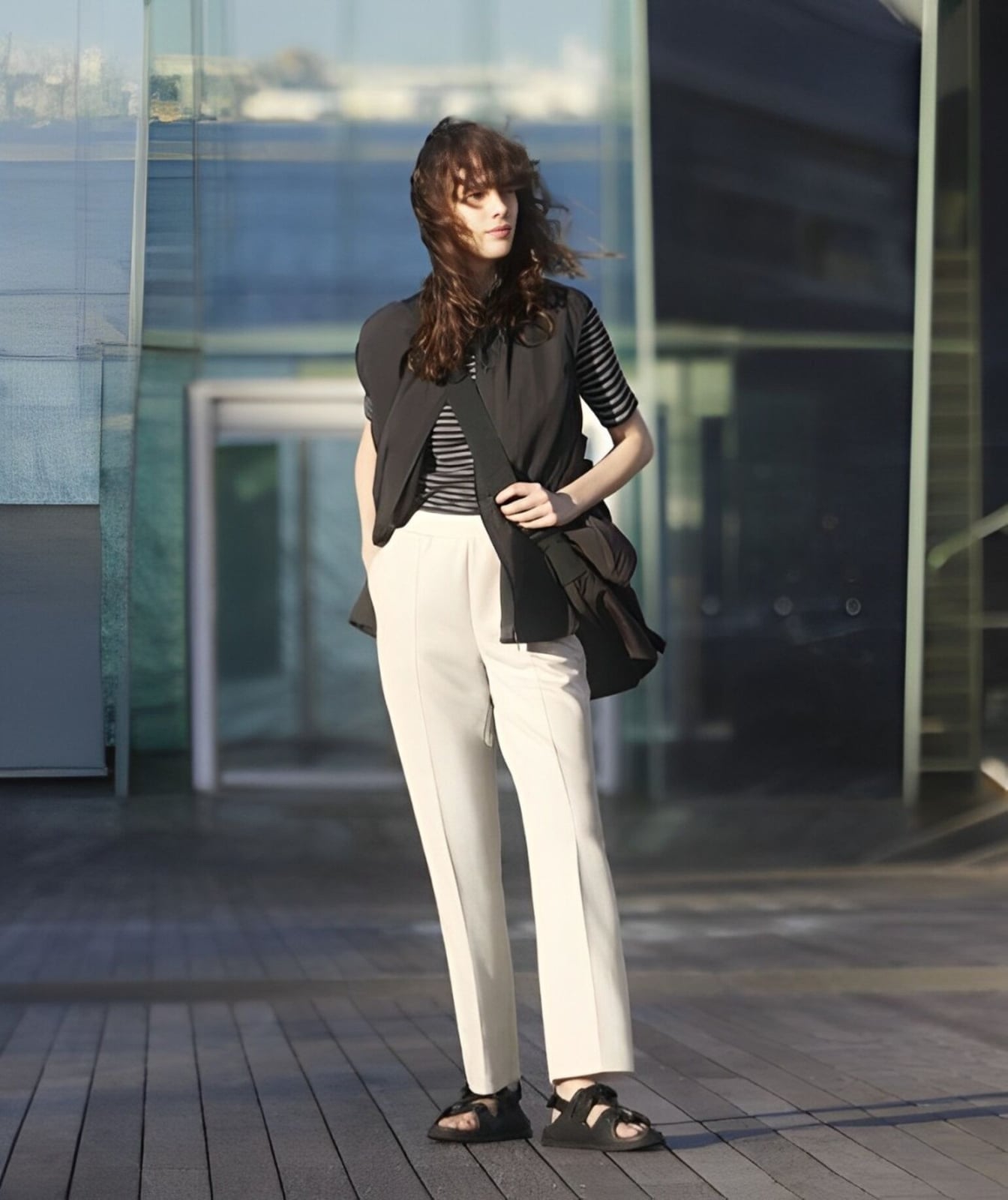 White Trousers with Black Vest and Stripes White Trousers with Black Vest and Stripes — Simple Style
