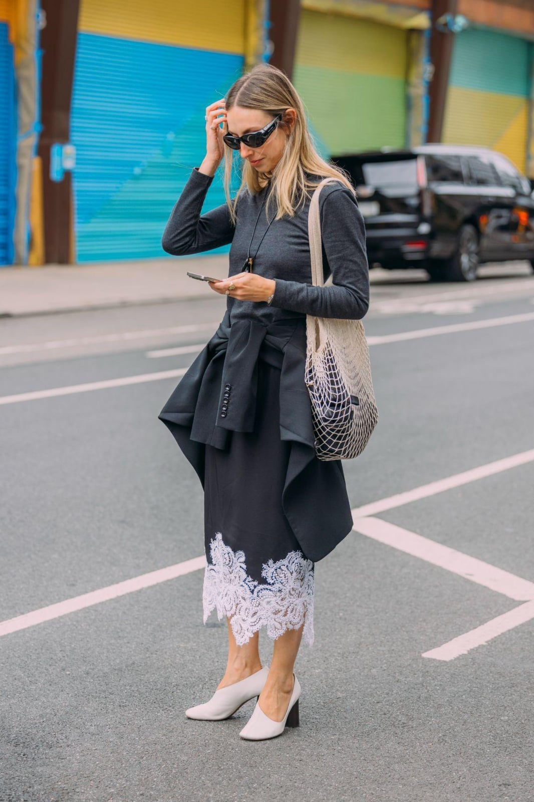 Dark Gray Midi Skirt With White Lace Trim Dark Gray Midi Skirt With White Lace Trim — Skirt Outfits