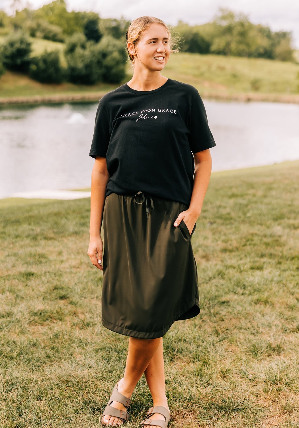 Olive Green A-line Skort With Graphic T-shirt Olive Green A-line Skort With Graphic T-shirt — Skort Outfits