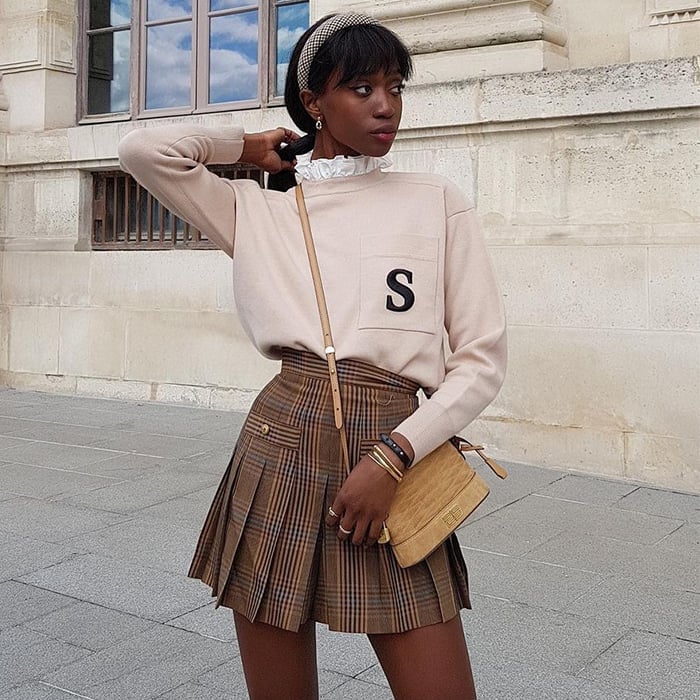 Cream Sweater With Plaid Skort for Fall Cream Sweater With Plaid Skort for Fall — Skort Outfits