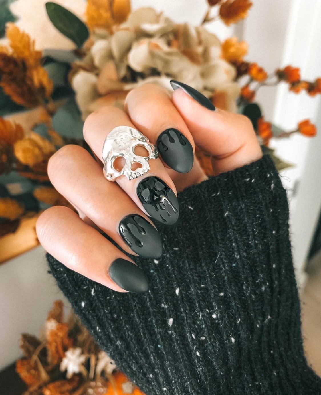 Charcoal Matte Skull with Glossy Drips Charcoal Matte Skull with Glossy Drips — Skull Nails
