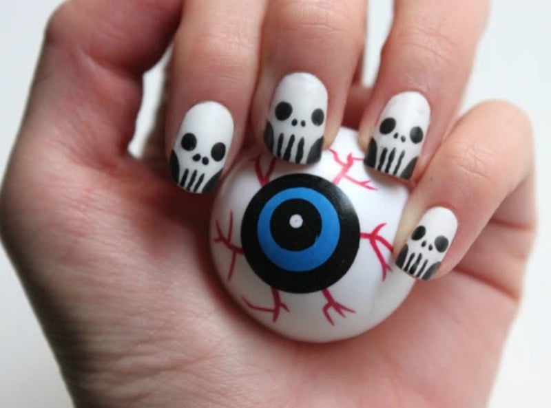 Extra Long Matte Black Detailed Skull Illustrations Extra Long Matte Black Detailed Skull Illustrations — Skull Nails