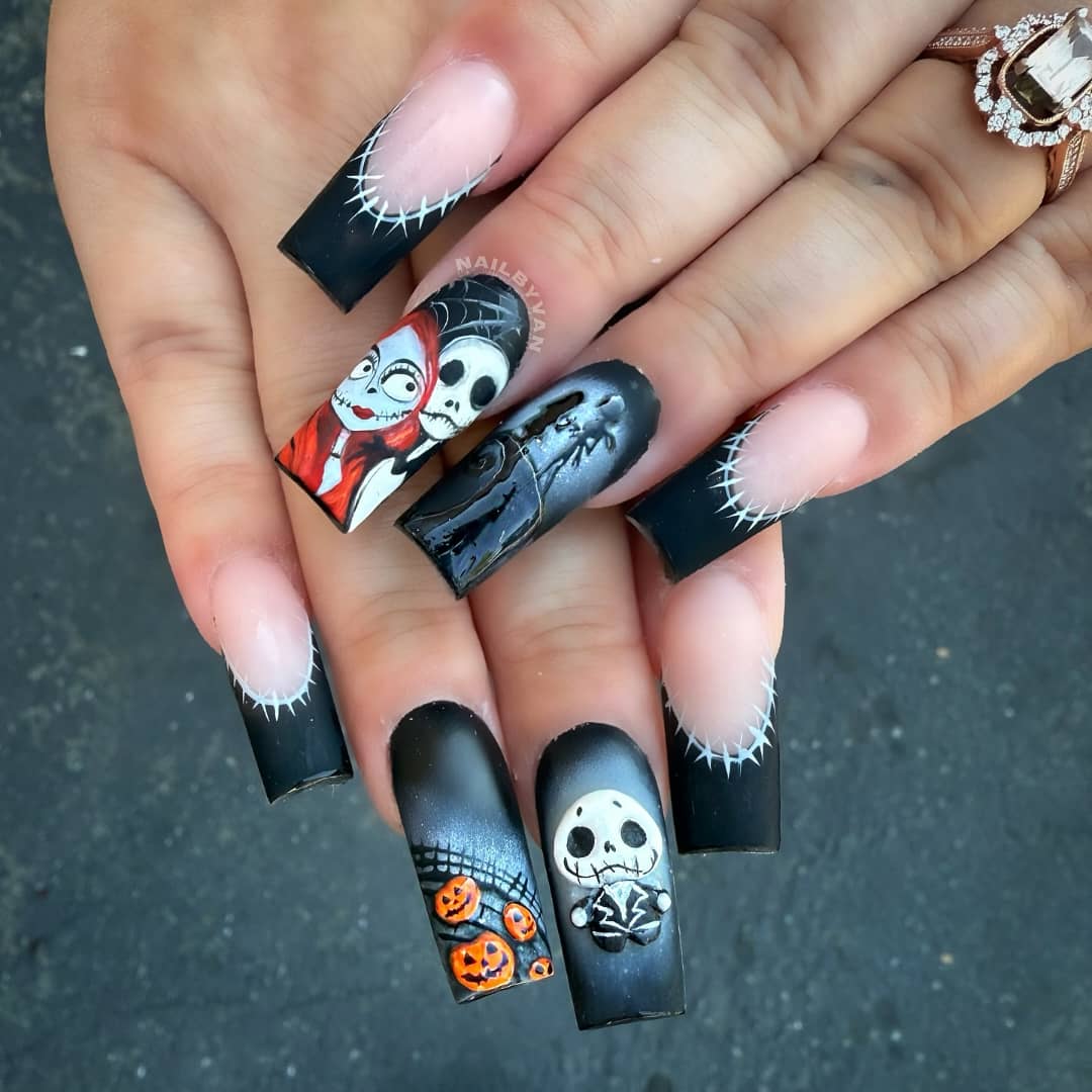 Long Coffin Nightmare Before Christmas Nails Long Coffin Nightmare Before Christmas Nails — Skull Nails
