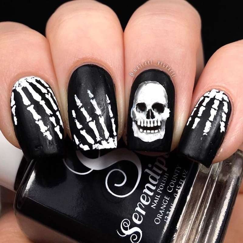Medium Matte Black Skull and Skeleton Hand Nails Medium Matte Black Skull and Skeleton Hand Nails — Skull Nails
