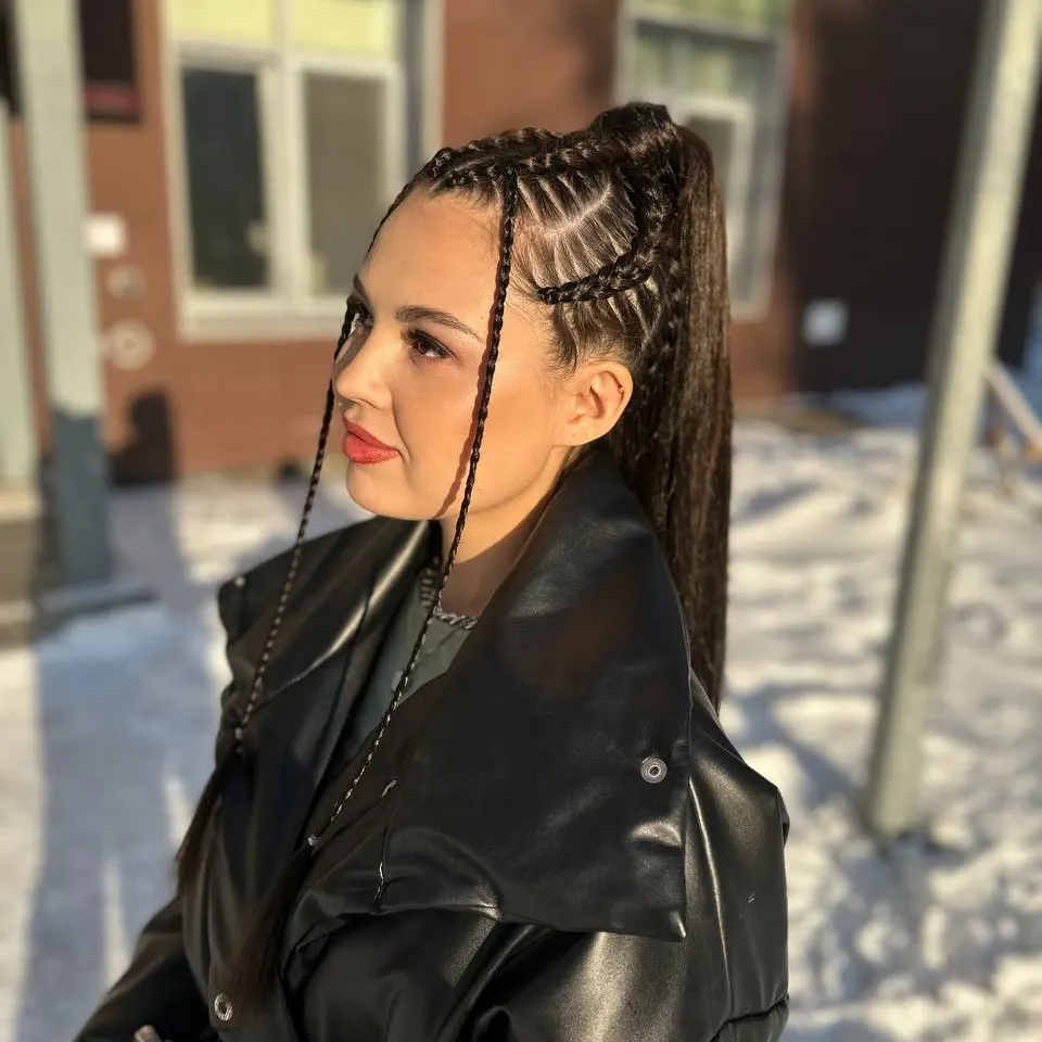 Sleek High Ponytail With Geometric Cornrow Braids