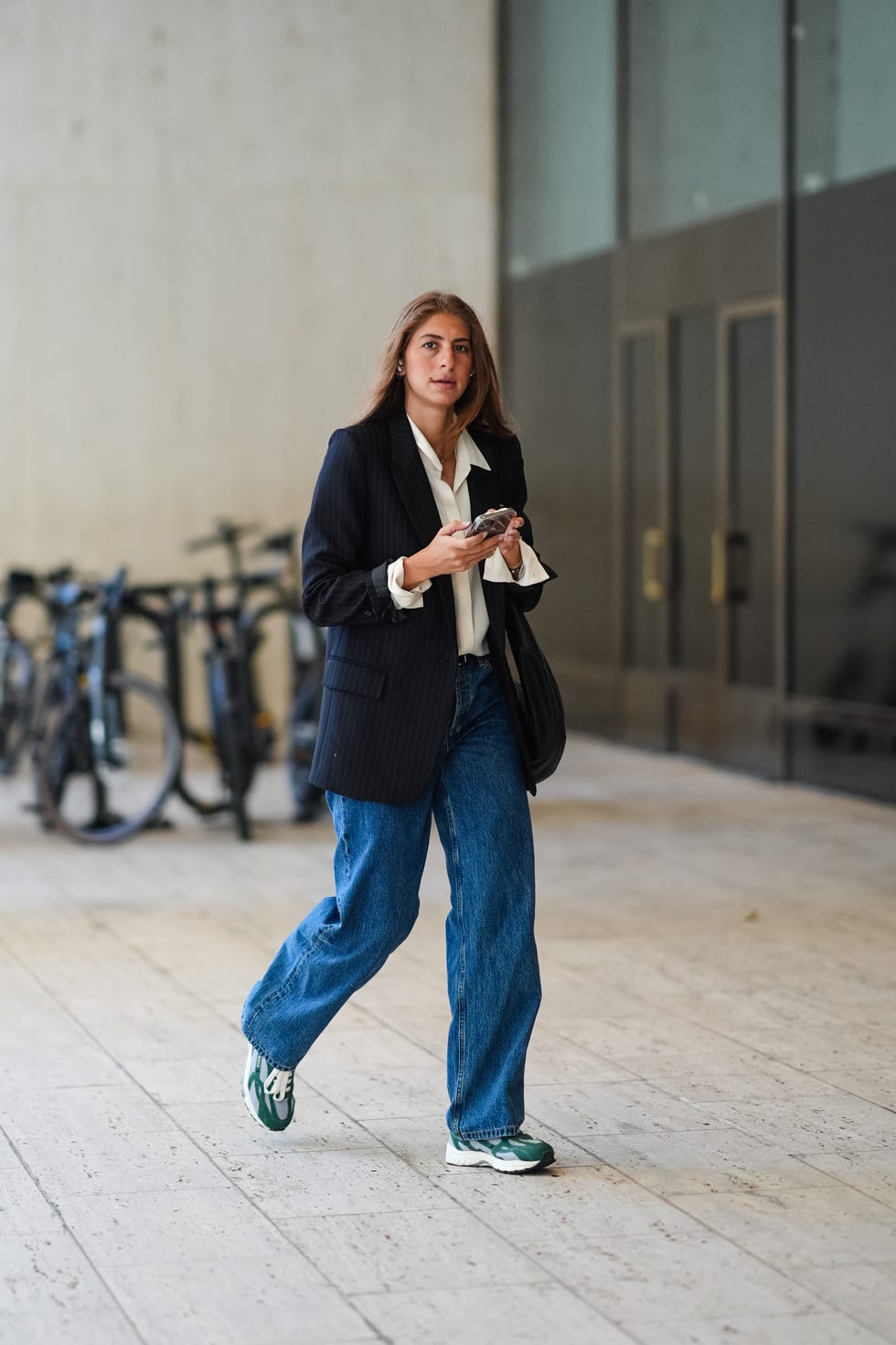 Oversized navy pinstripe blazer with denim Oversized navy pinstripe blazer with denim — Smart Casual Outfits