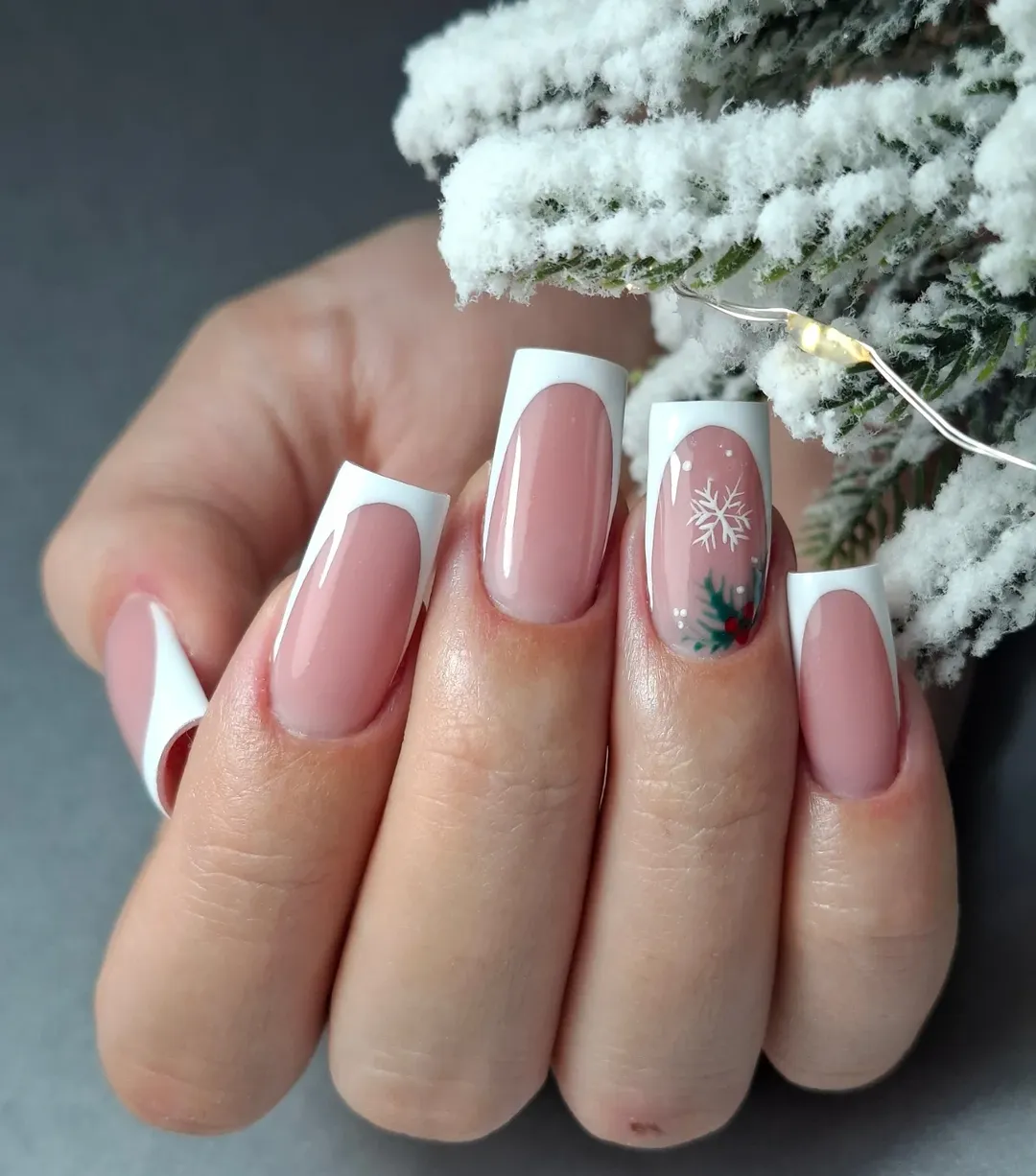 Snowflake French Tip Winter Wonderland Nails