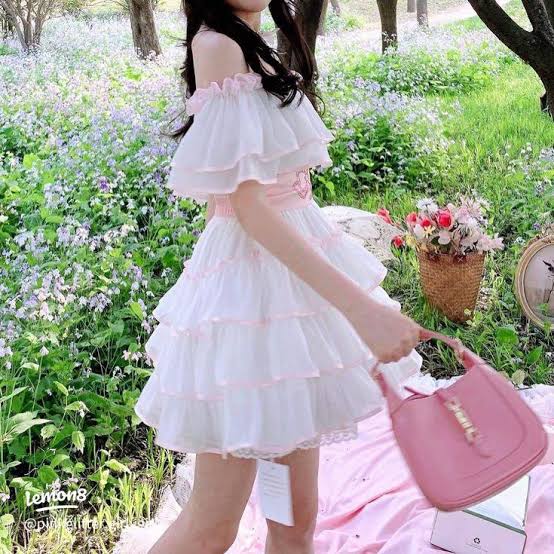 White Ruffled Dress with Pastel Pink Trim White Ruffled Dress with Pastel Pink Trim — Soft Girl Outfits