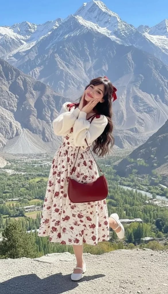 Cream Cardigan with Red Floral Dress Cream Cardigan with Red Floral Dress — Soft Girl Outfits