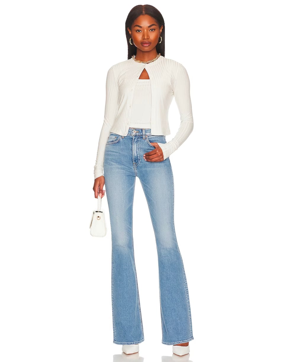 White Ribbed Knit Set with Flared Jeans White Ribbed Knit Set with Flared Jeans — Soft Girl Outfits