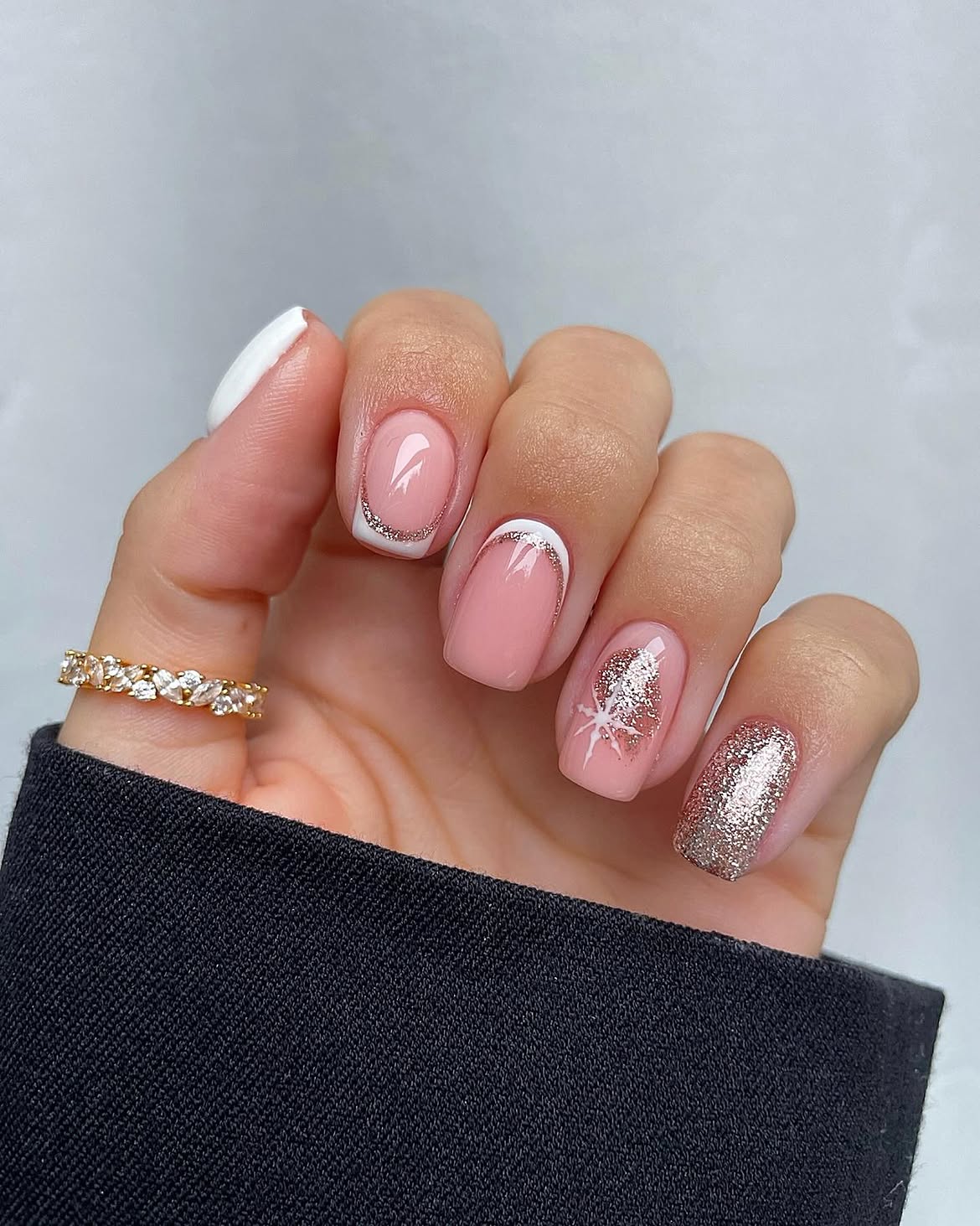 Soft Pink Christmas French Glitter Accents