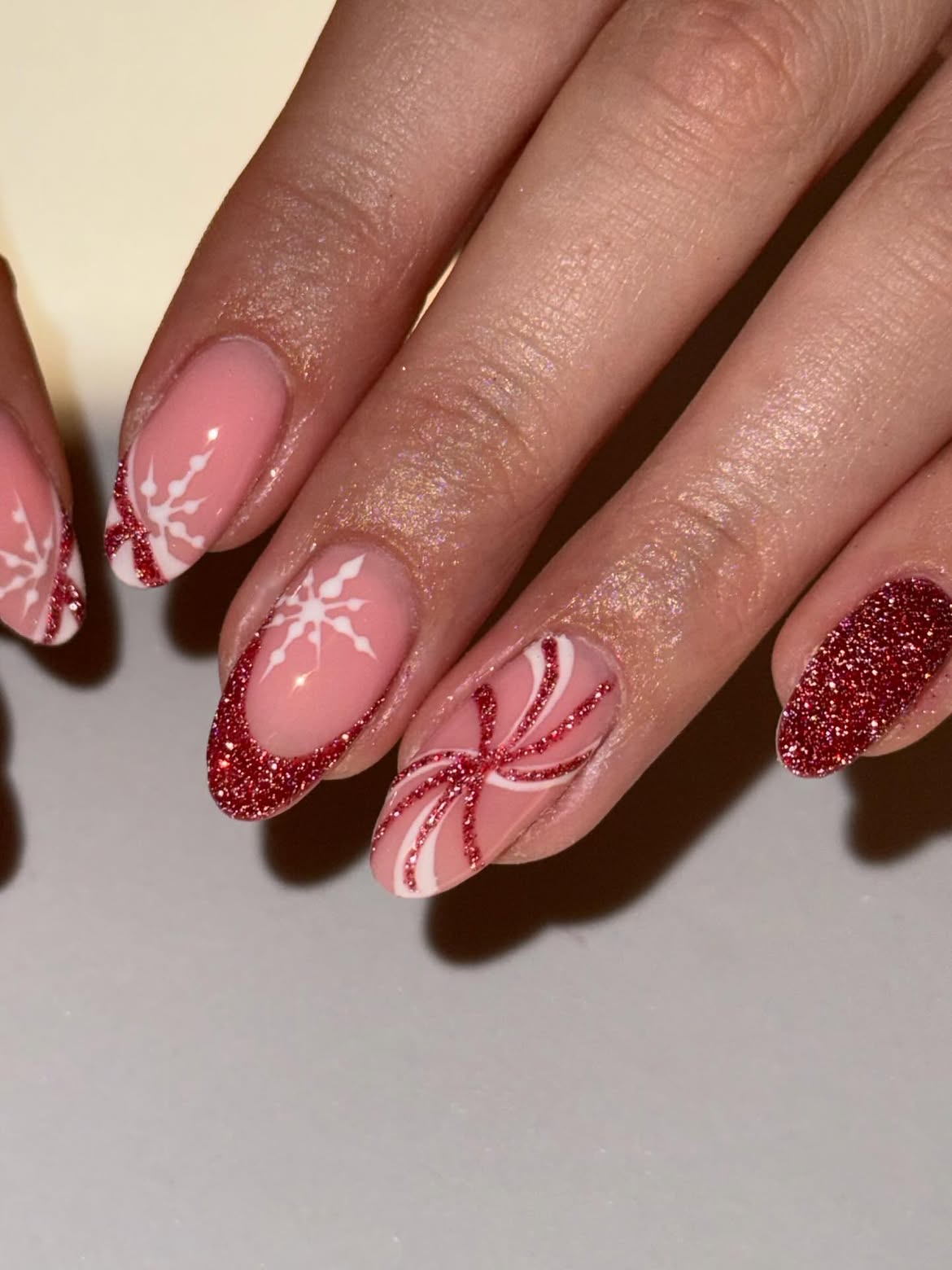 Sparkling Candy Cane French Tip Nails