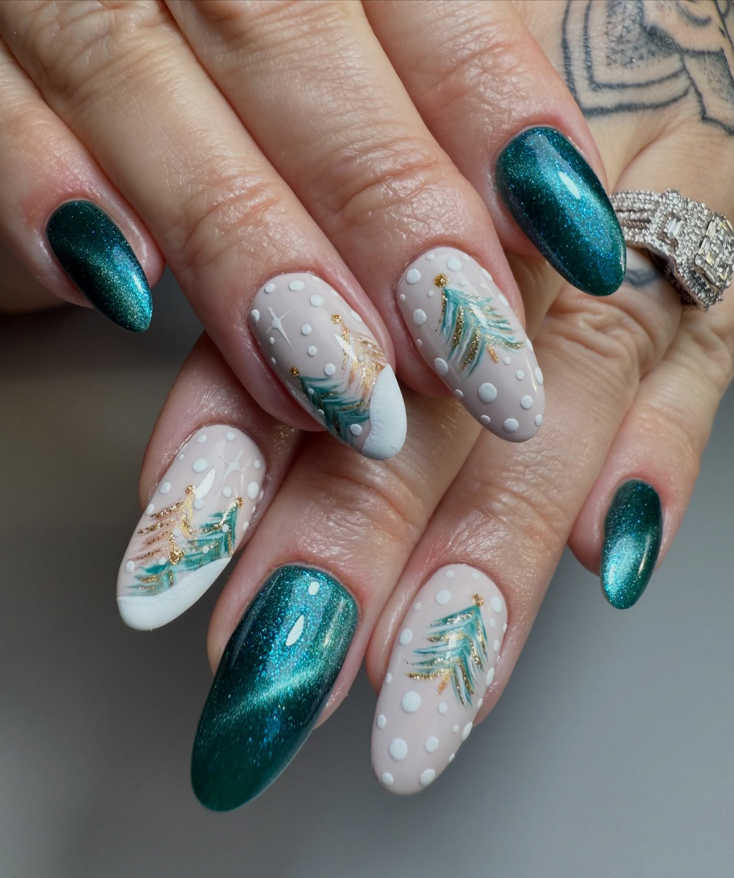 Sparkling Emerald Christmas Trees and Polka Dots