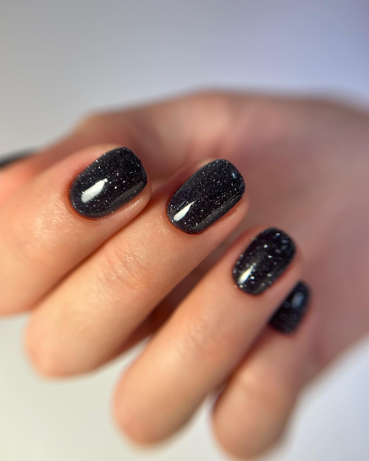 Sparkling Galaxy Dark Blue Gel Nails