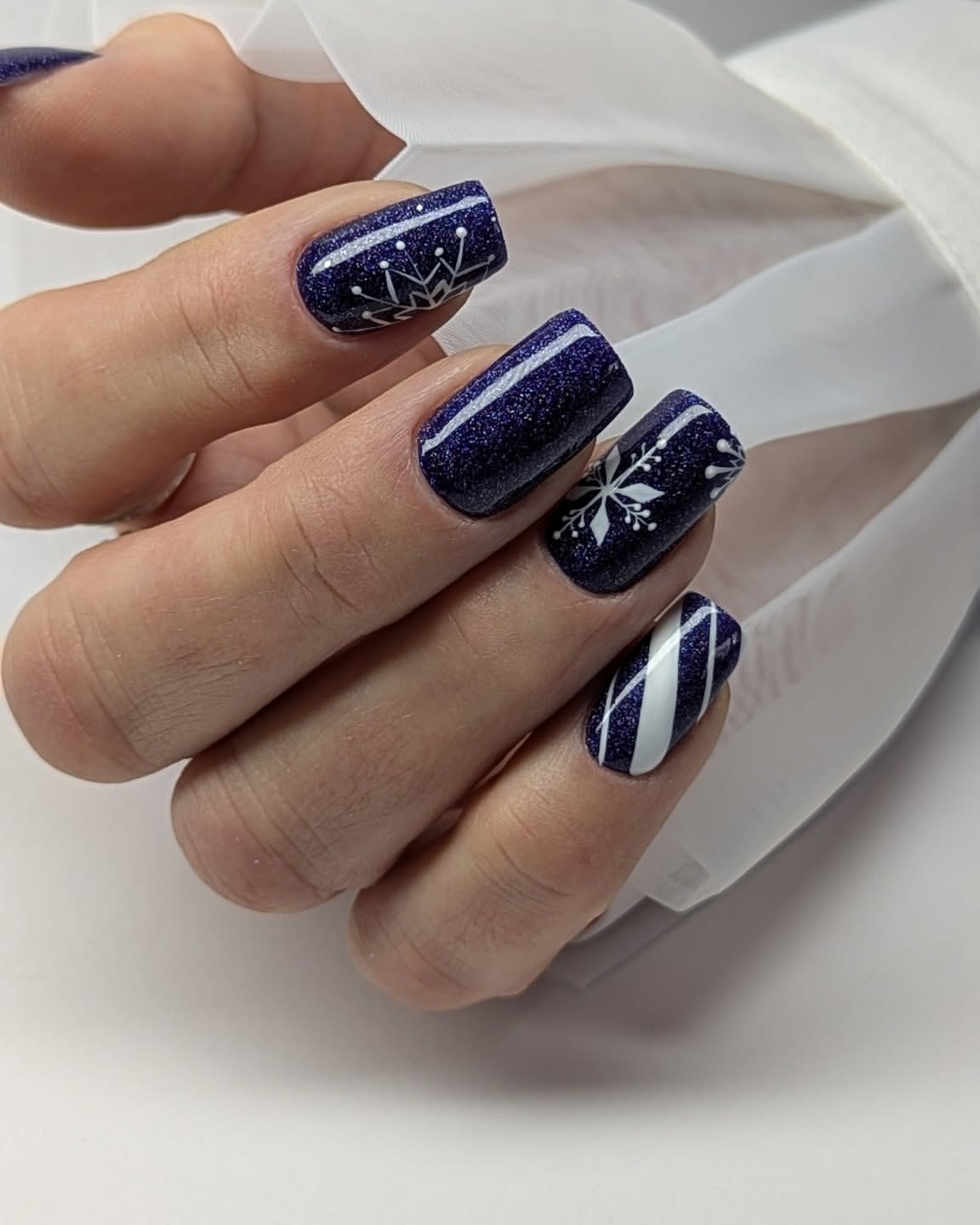 Sparkling Navy Snowflakes & Stripes