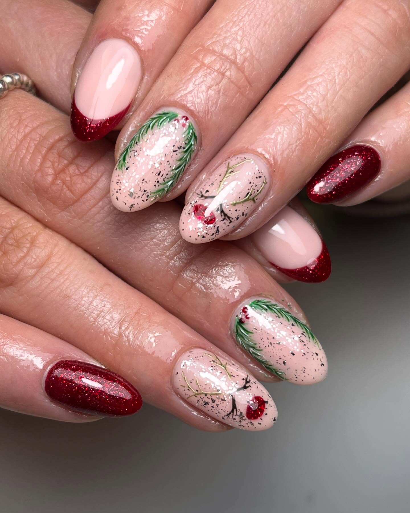 Sparkling Rudolph French Christmas Manicure