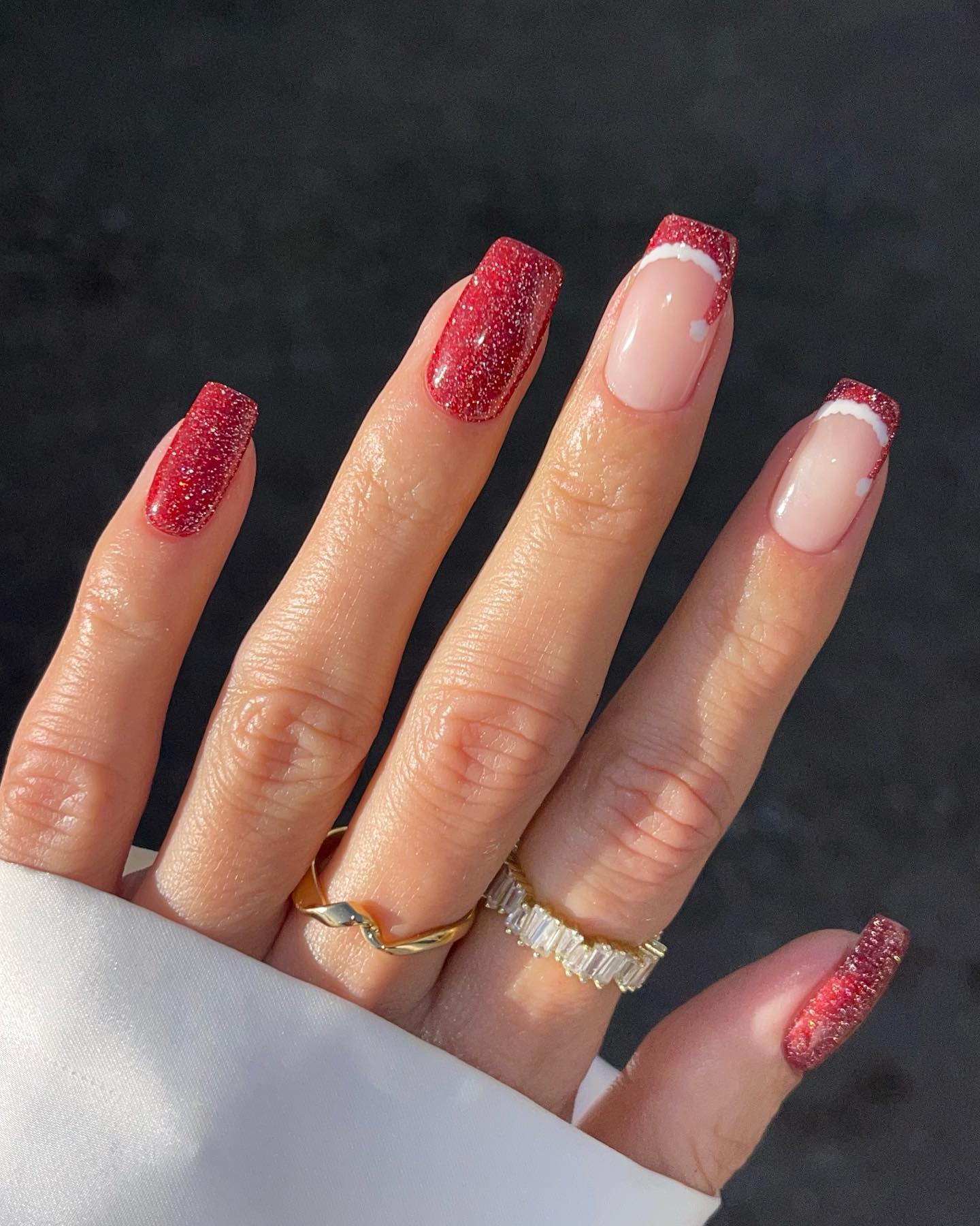 Sparkling Santa Hat French Tip Nails