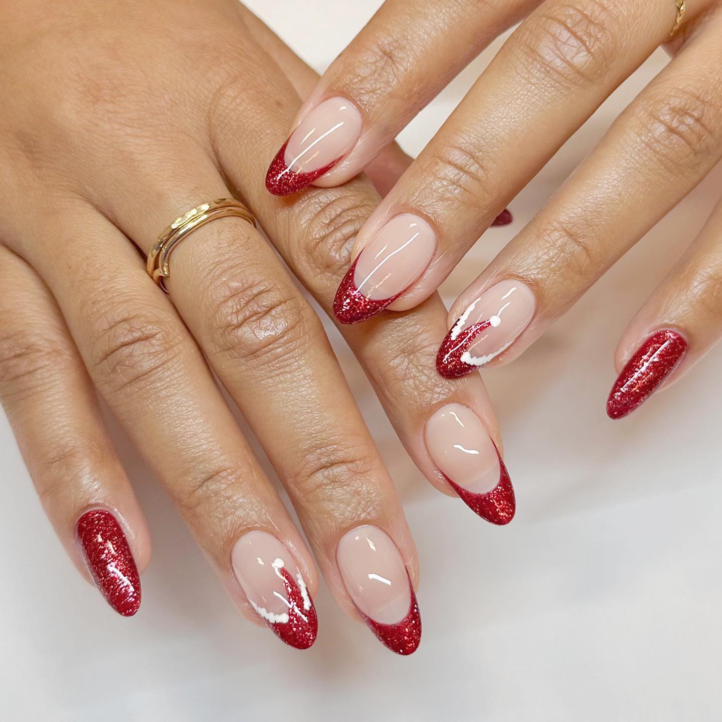 Sparkling Santa Hat French Tip Nails