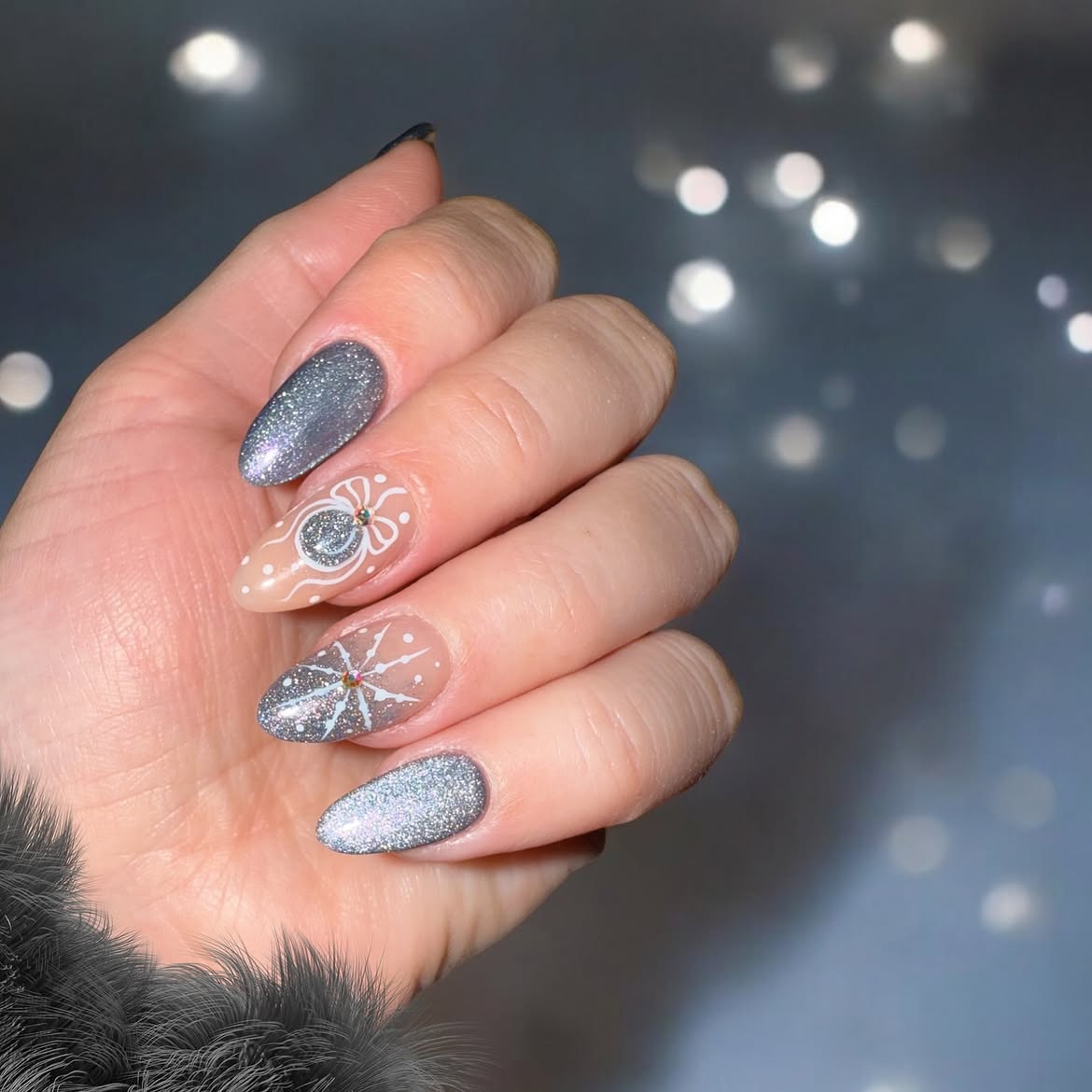 Sparkling Snow Globe Christmas Ornament Nails