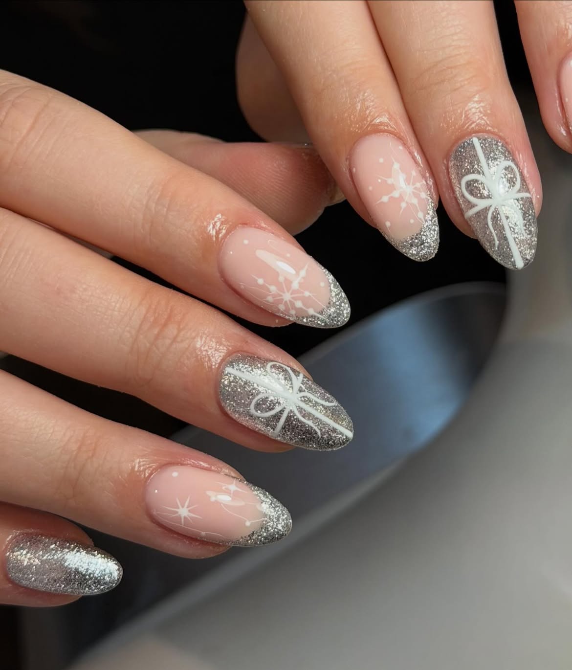 Sparkling Snowflake and Gift Box French Tips