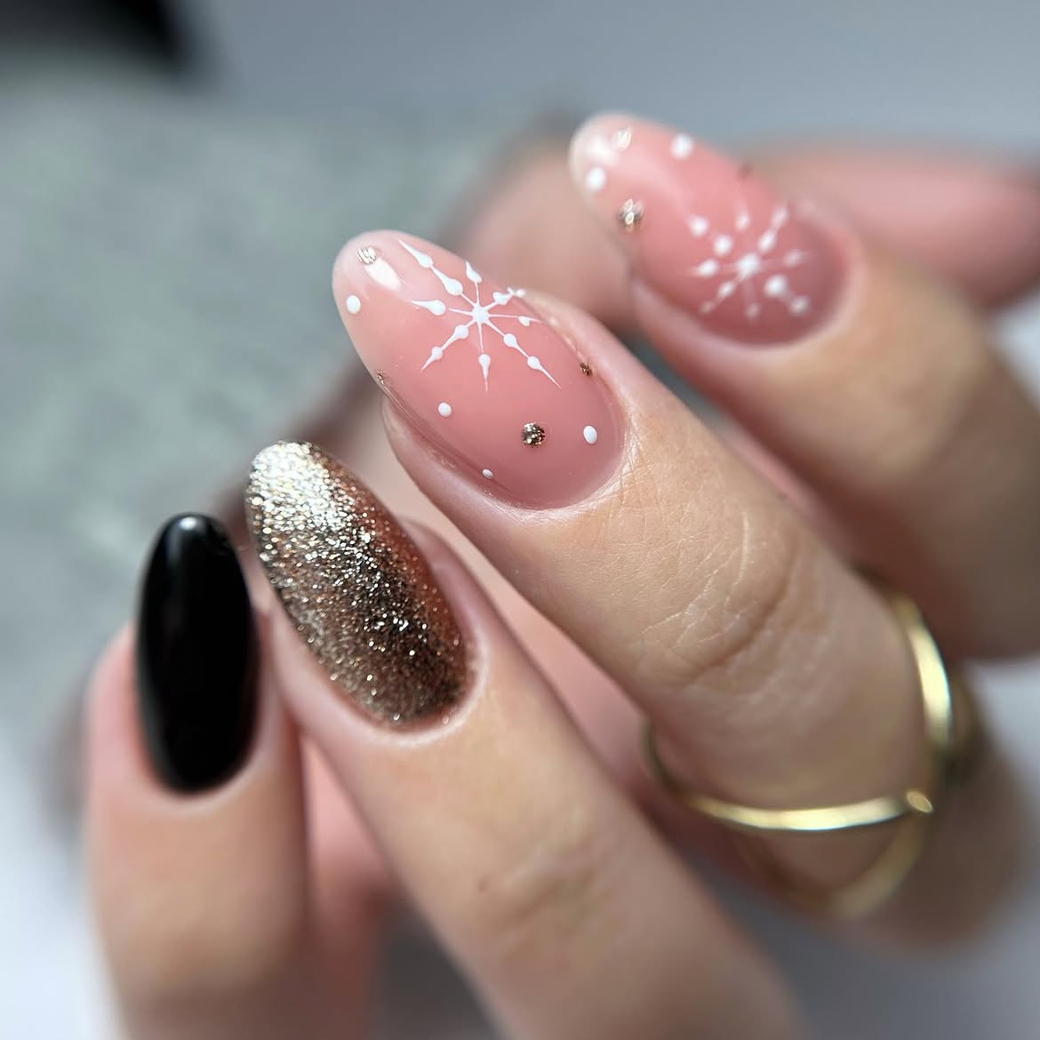 Sparkling Snowflake French Tip Almond Nails