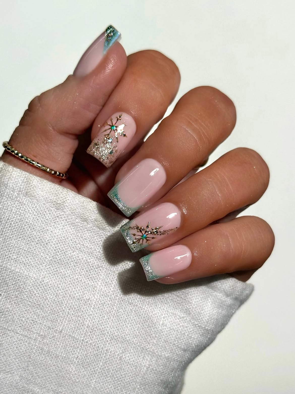 Sparkling Snowflake French Winter Nails