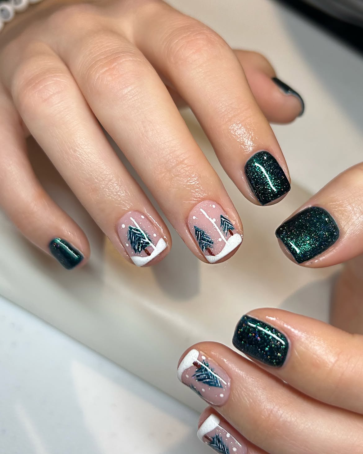 Sparkling Snowy Forest Winter Nail Art