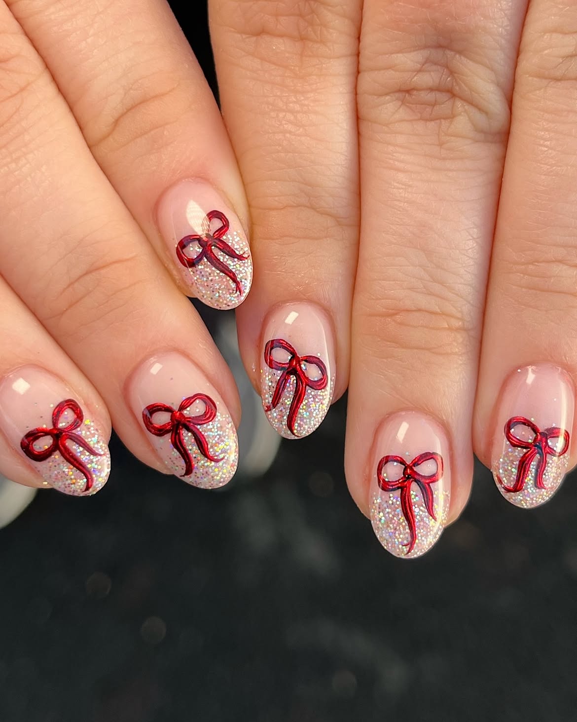 Sparkly Glitter French Bow Nails