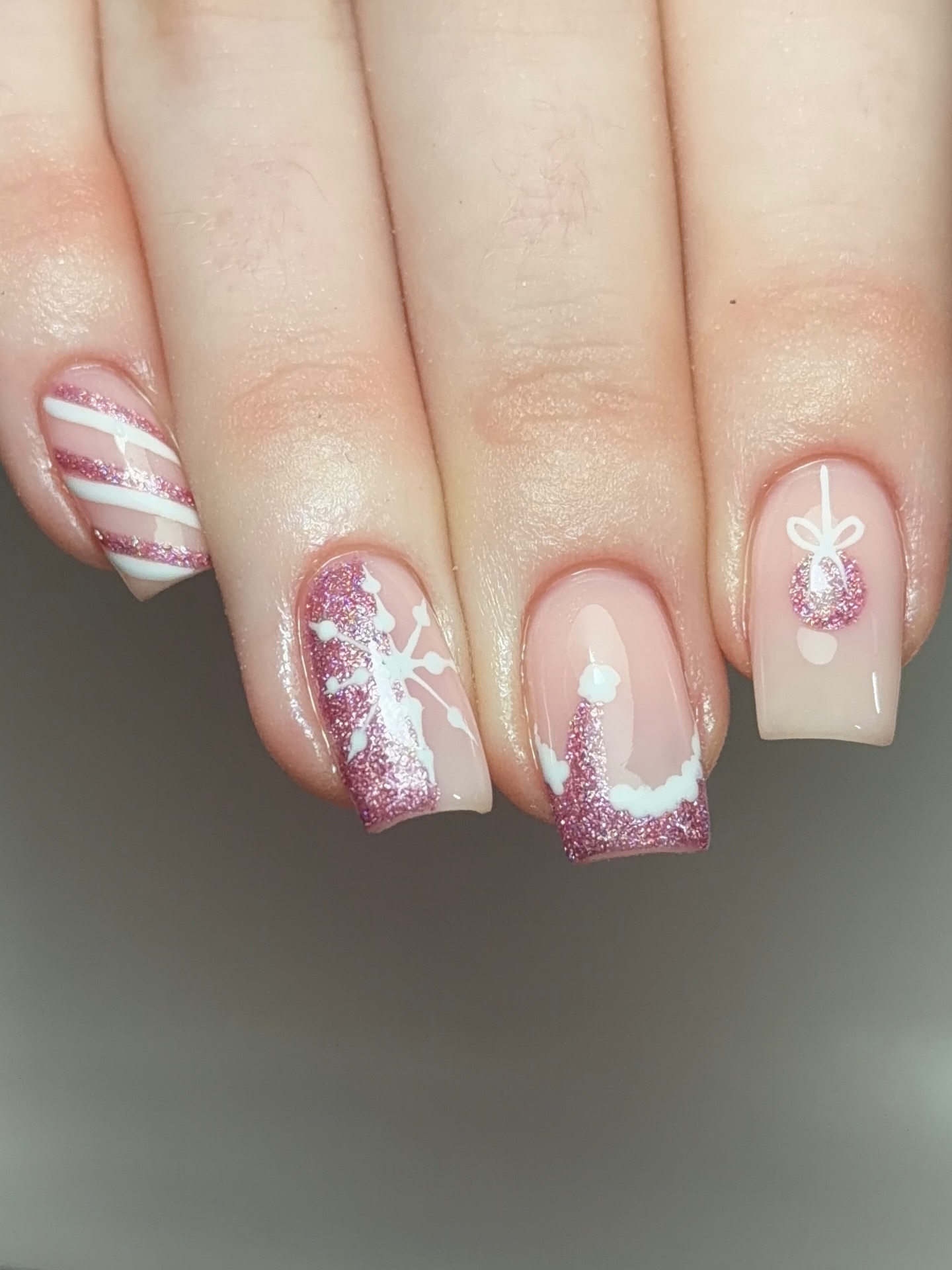 Sparkly Pink Santa Hat Christmas French Tips