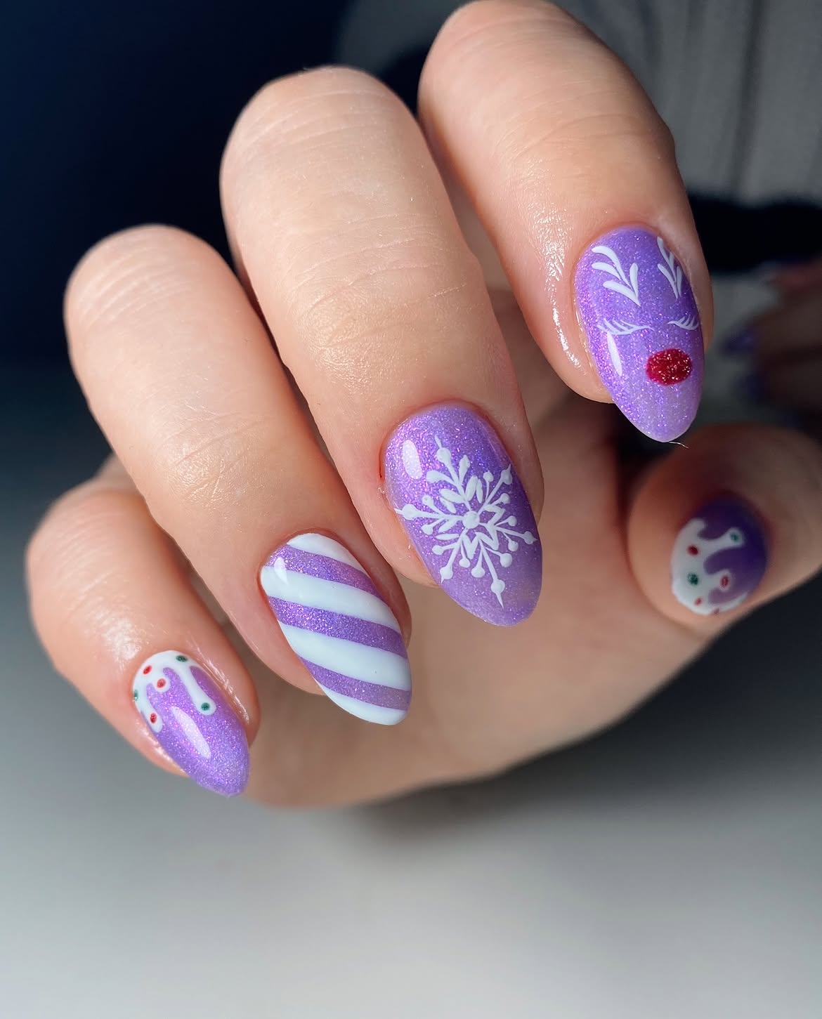 Sparkly Purple Winter Wonderland Almond Nails
