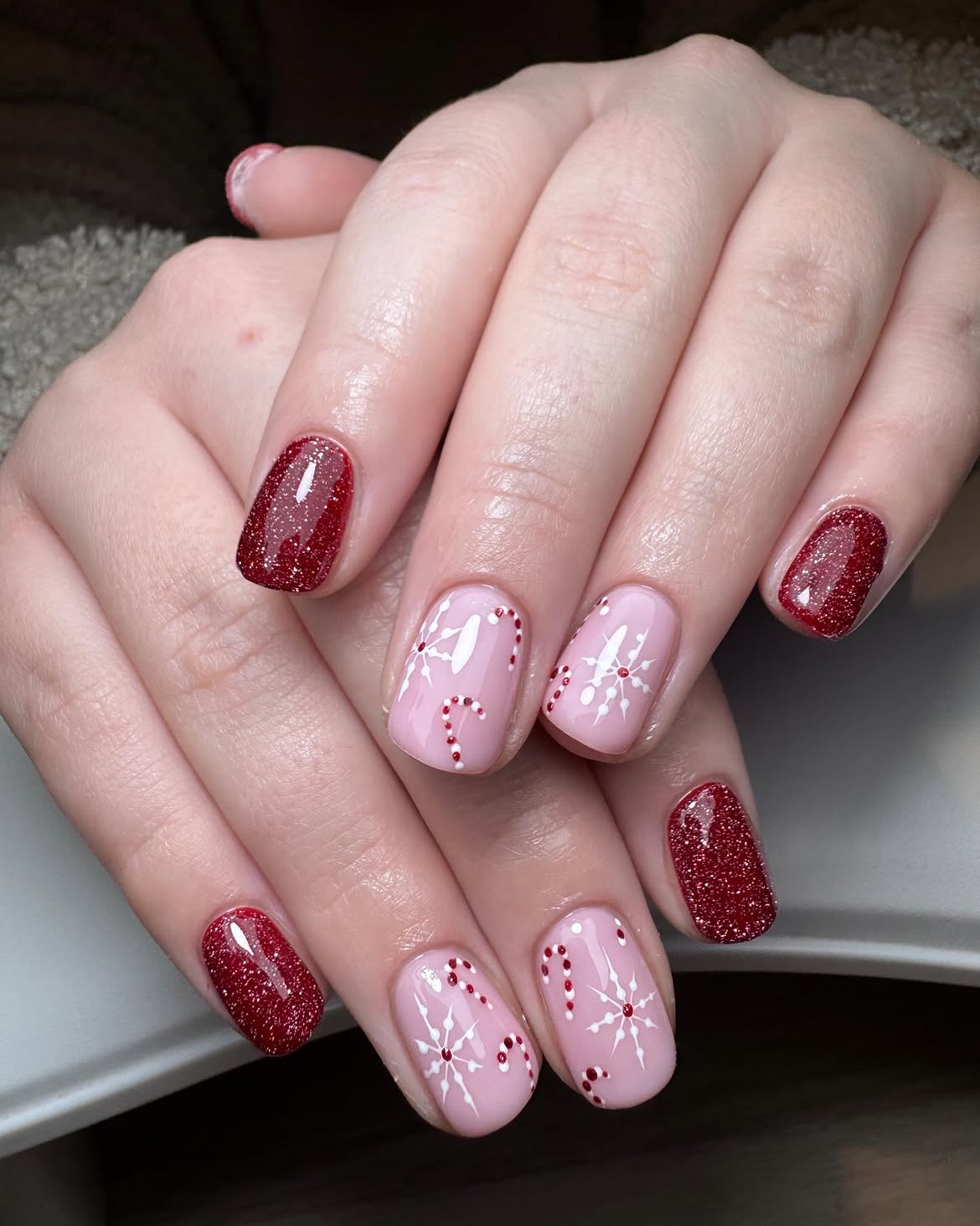 Sparkly Red and Pink Candy Cane Snowflakes
