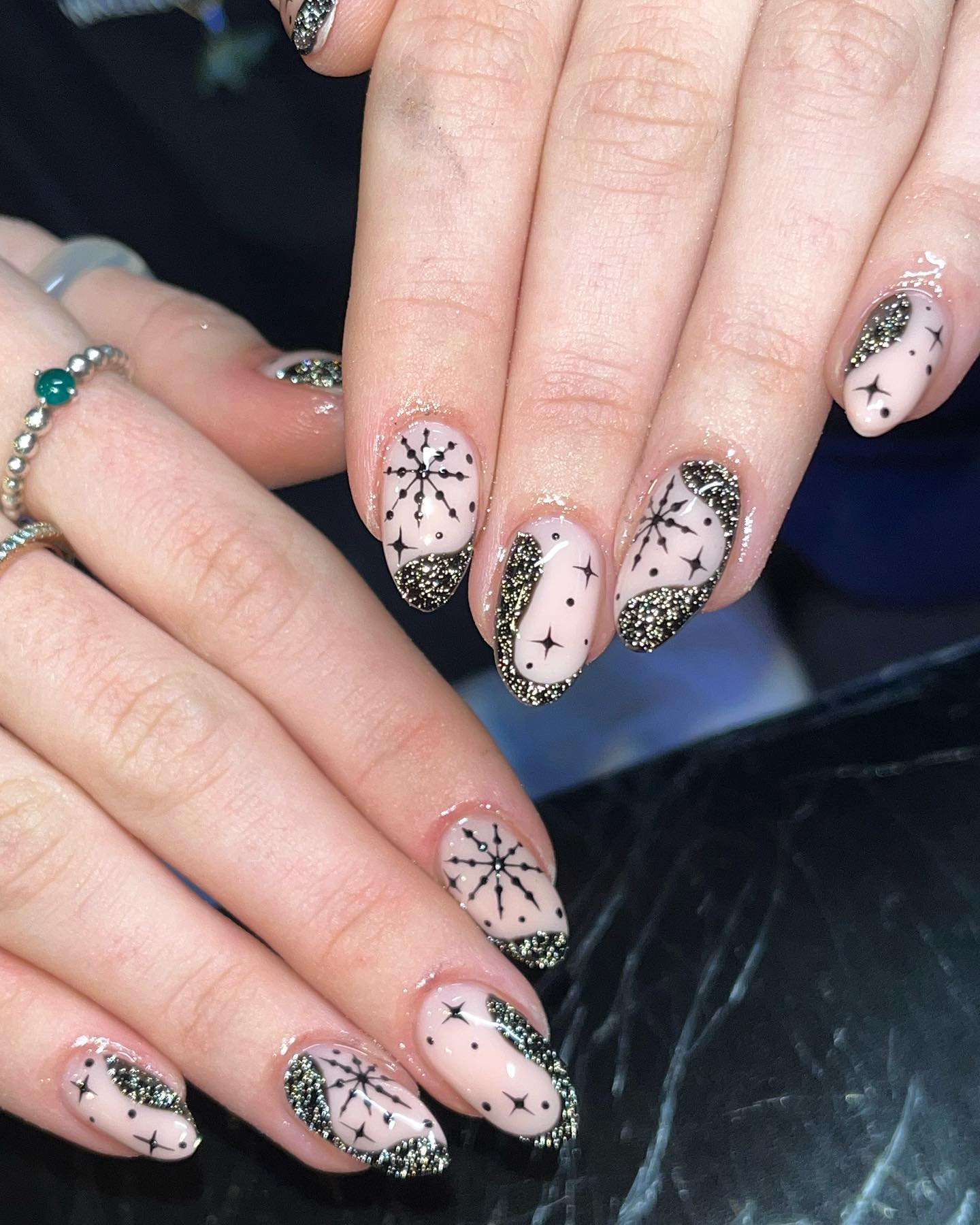 Sparkly Snowflake Ombre Almond Nails