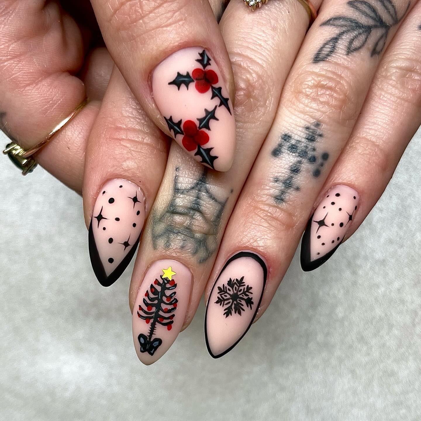 Spooky Christmas Nail Art with Black French Tips