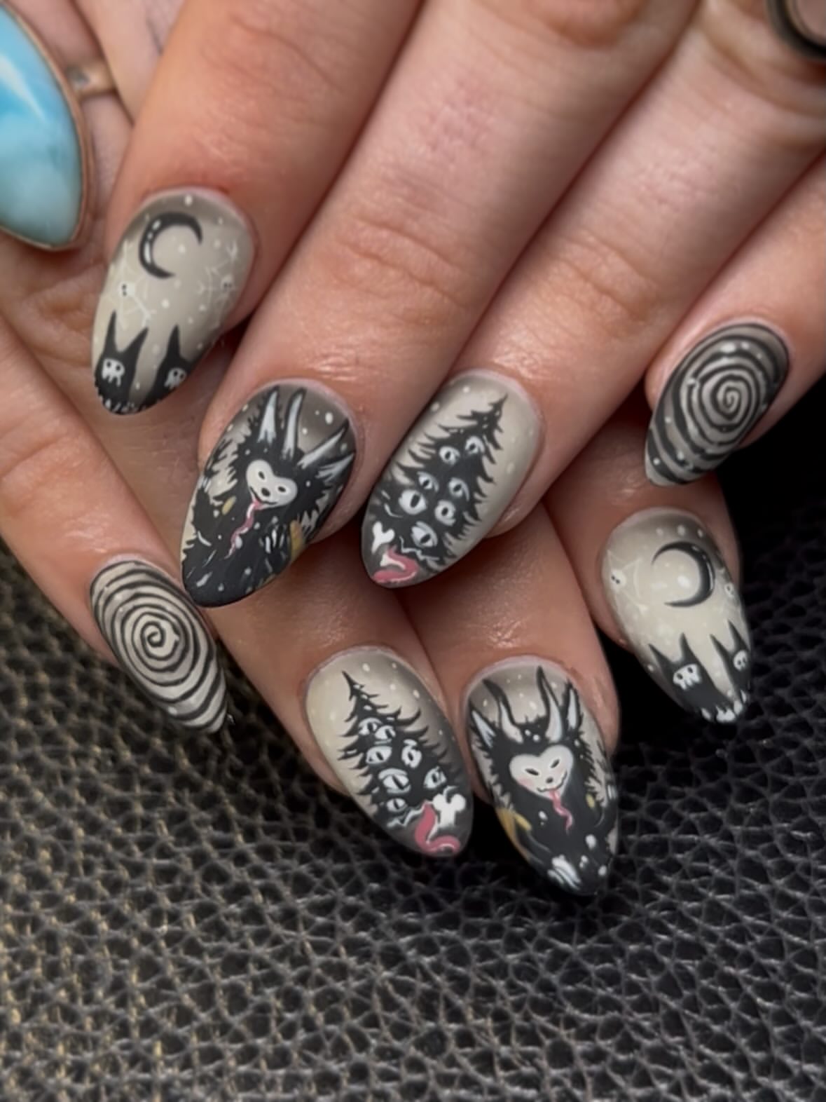 Spooky Goth Christmas Creatures Oval Nails