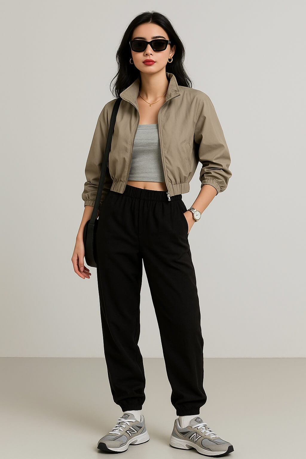 Cropped Jacket With Relaxed Trousers Cropped Jacket With Relaxed Trousers — Sporty Outfits