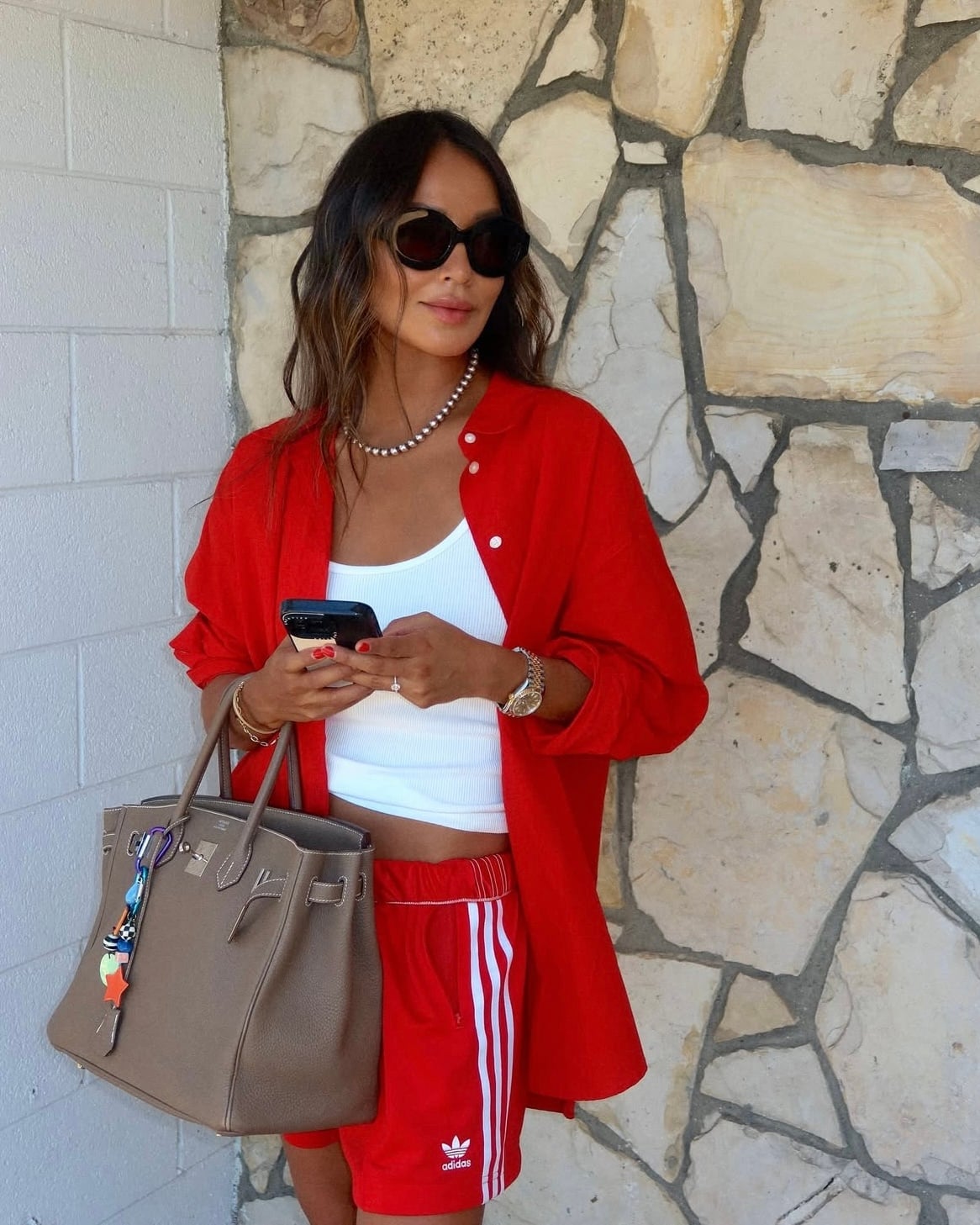 Bright Red Track Set With Oversized Shirt Bright Red Track Set With Oversized Shirt — Sporty Outfits