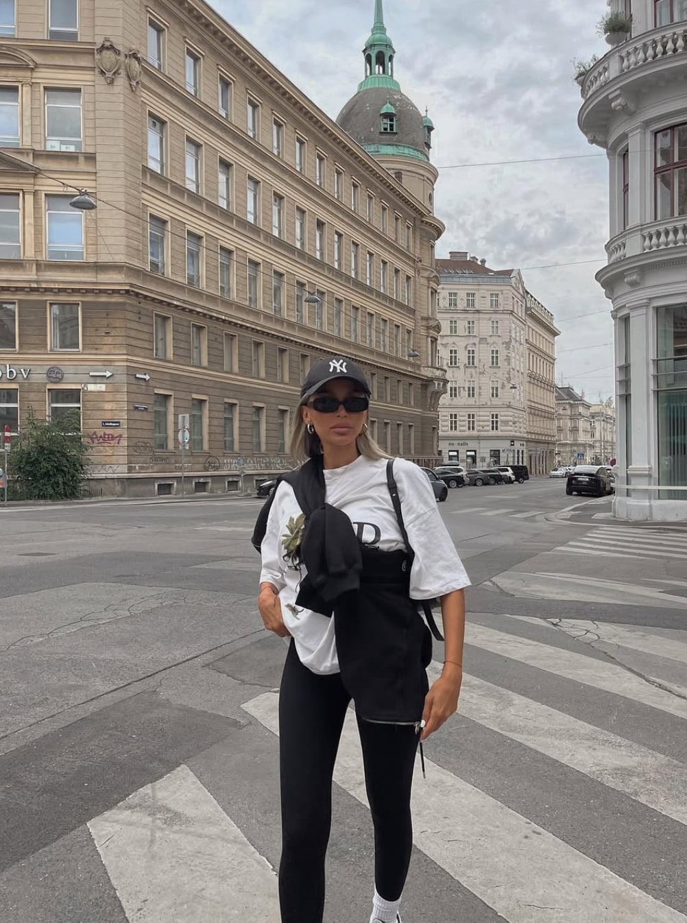 Graphic T-Shirt With Leggings And Tied Sweatshirt Graphic T-Shirt With Leggings And Tied Sweatshirt — Sporty Outfits