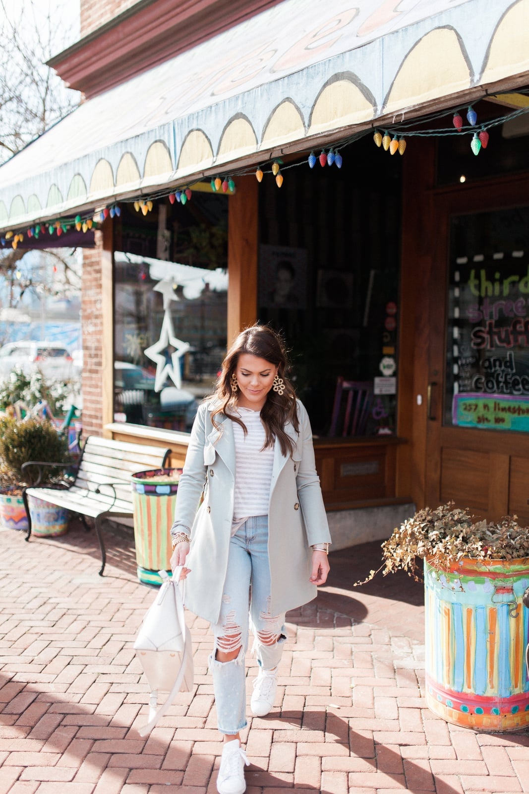 Trench Coat Over Striped Shirt And Jeans Trench Coat Over Striped Shirt And Jeans — Sporty Outfits
