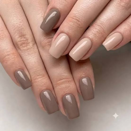 Sheer Nude Nails With Dark Brown French Tips Sheer Nude Nails With Dark Brown French Tips — Square Nails