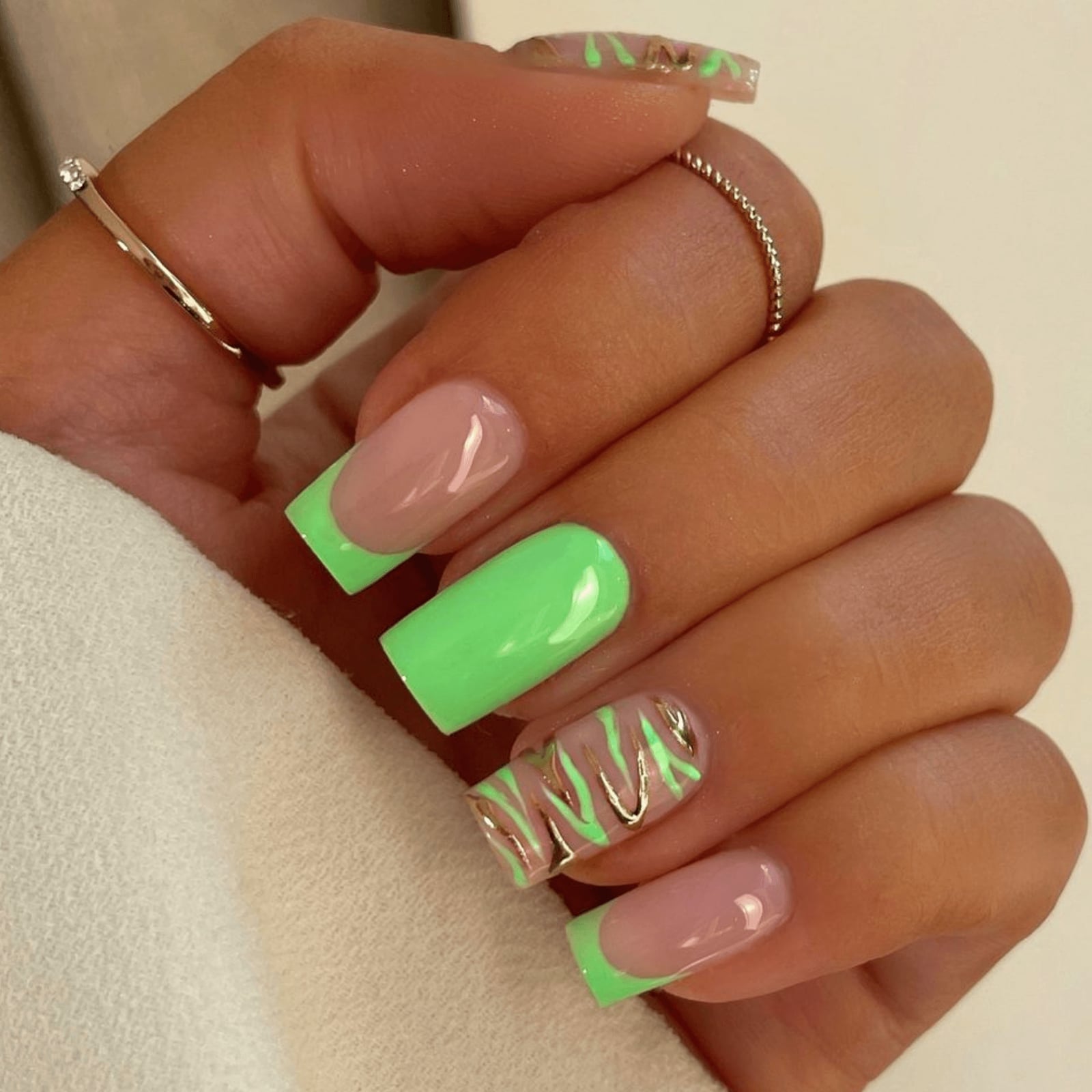 Medium Square Nails Neon Green French Tips Medium Square Nails Neon Green French Tips